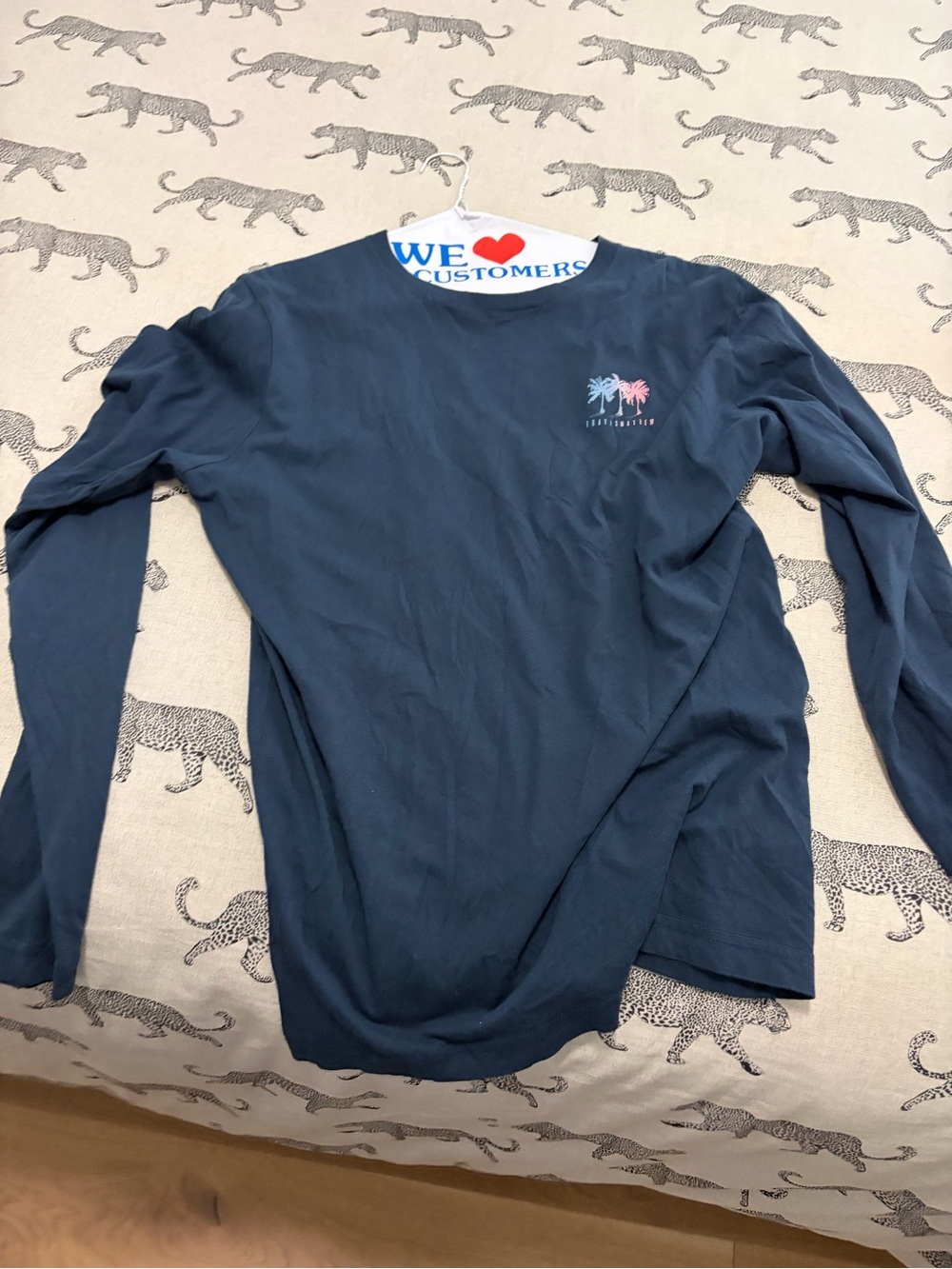 Travis Mathew Navy Long-Sleeve Tee with Pink & Light Blue Palm Graphic